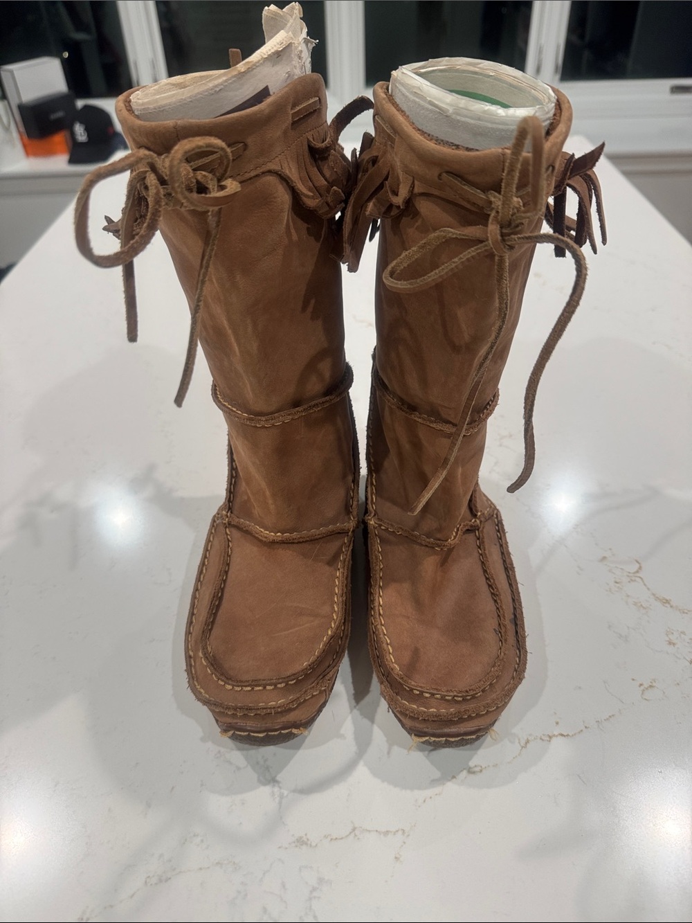 Durango Women’s Brown Fringe Lace-Up Mid-Calf Boots